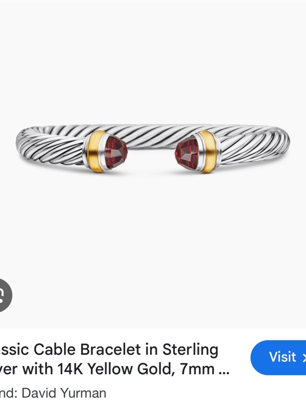 Authentic David Yurman Sterling Cable Cuff rhodolite Red Garnet medium 7mm